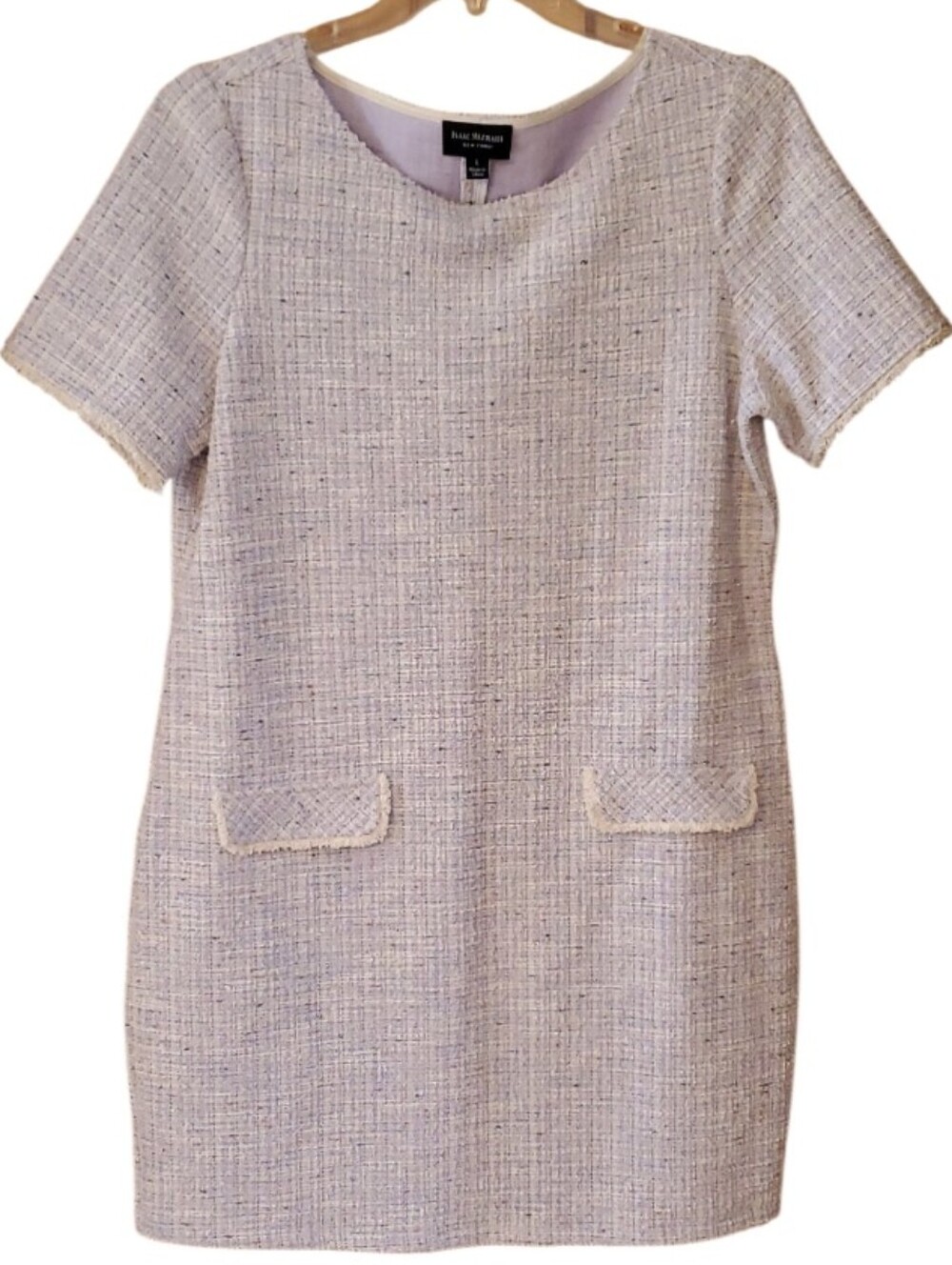 Isaac Mizrahi Lavender Tweed Wool Blend Short Sleeve Sheath Dress Size Large